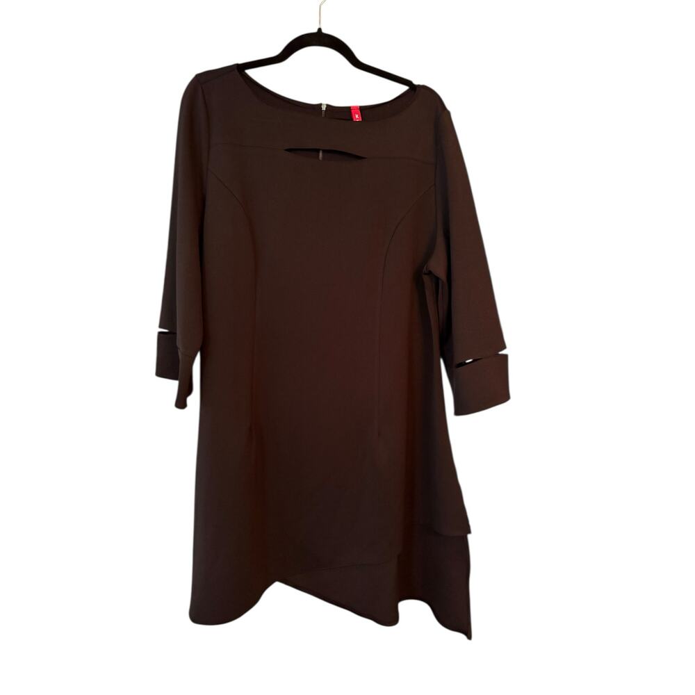 IC by Connie Jersey Dress Cut Outs XL Zip Back Angled Hem Asymmetrical Lagenlook